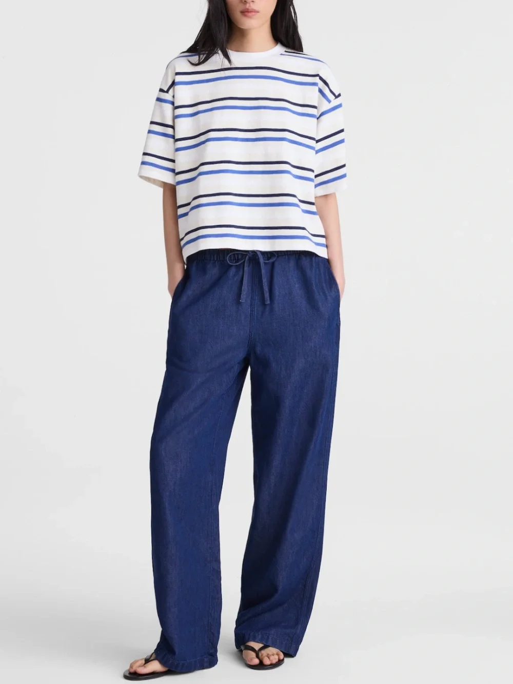 NWT Madewell The Easy Crewneck Short-Sleeve Tee, size M Variegated Slub Stripe